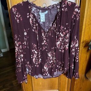 Boho American Rag Plum Floral Blouse